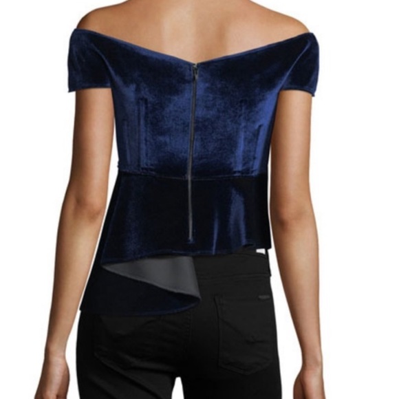 Self Portrait Off-the-Shoulder Velvet Peplum Top - Picture 2 of 5